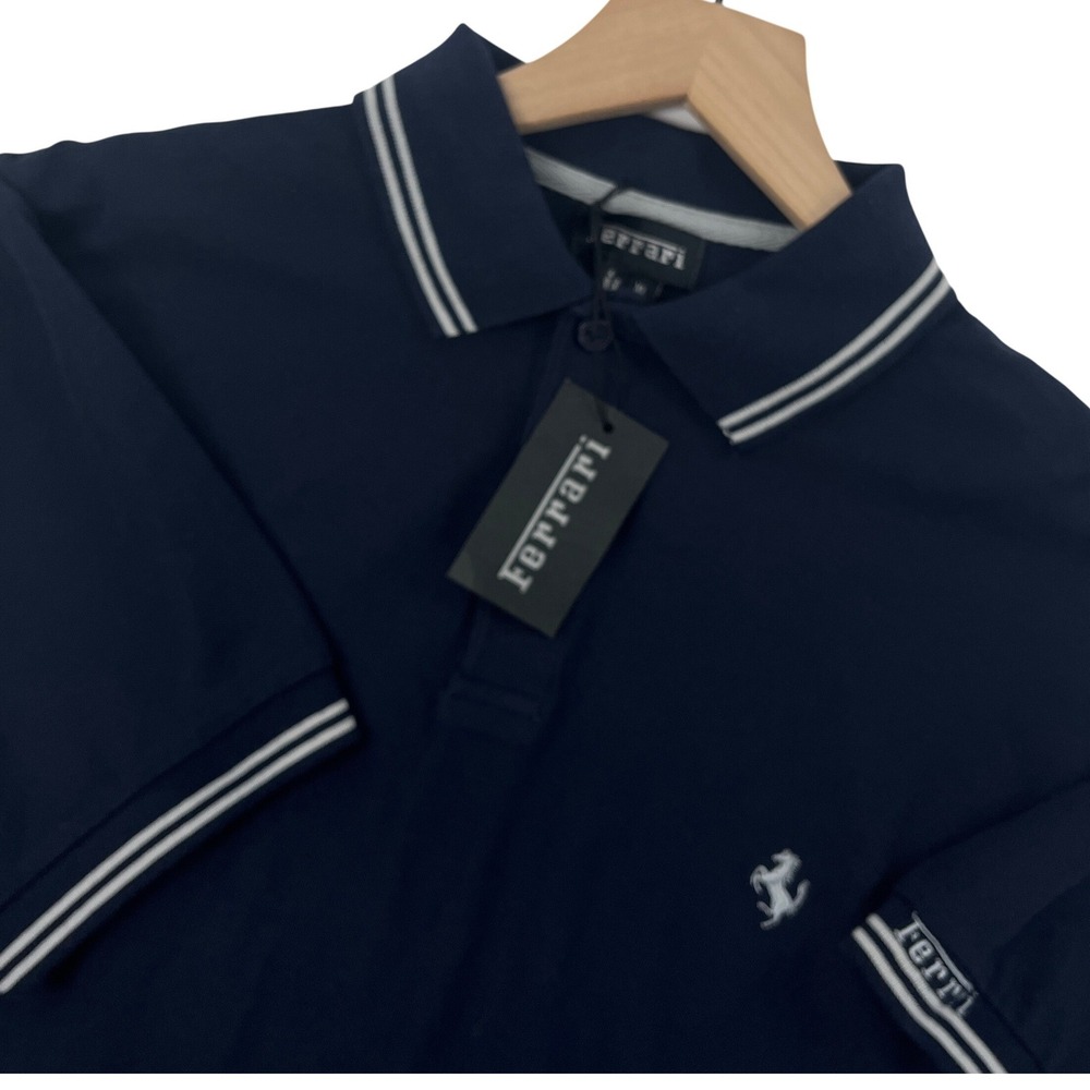 Ferrari Navy Blue Polo Shirt Mens XL Official Short Sleeve Contrast Trim NWT